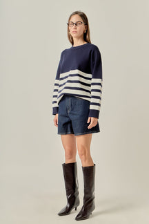 ENGLISH FACTORY - Stripe Round Neck Sweater - SWEATERS & KNITS available at Objectrare