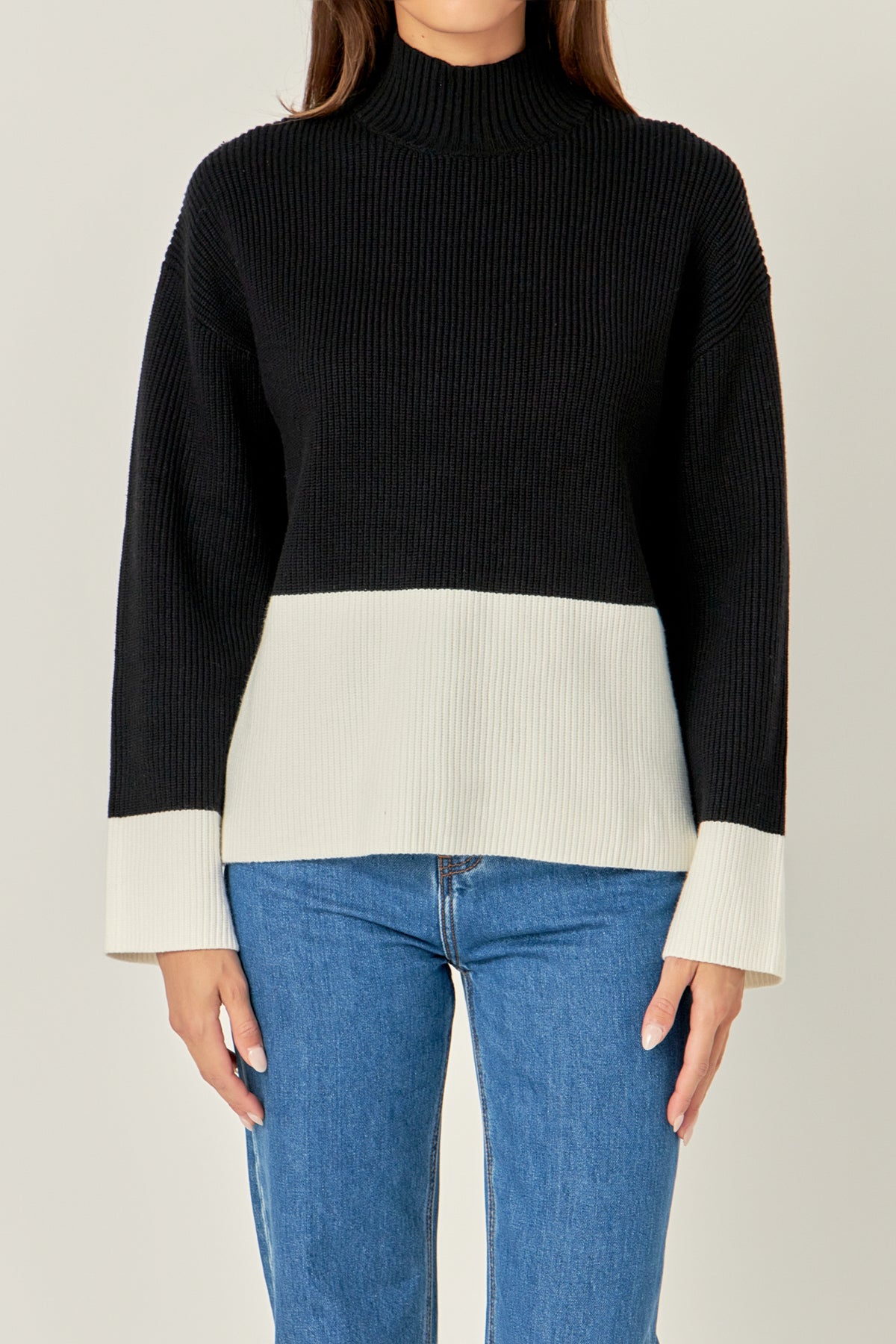 ENGLISH FACTORY - Bicolor High Collar Sweater - SWEATERS & KNITS available at Objectrare