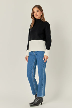 ENGLISH FACTORY - Bicolor High Collar Sweater - SWEATERS & KNITS available at Objectrare