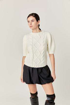 ENGLISH FACTORY - Puff Sleeve Cable Knit Sweater - SWEATERS & KNITS available at Objectrare