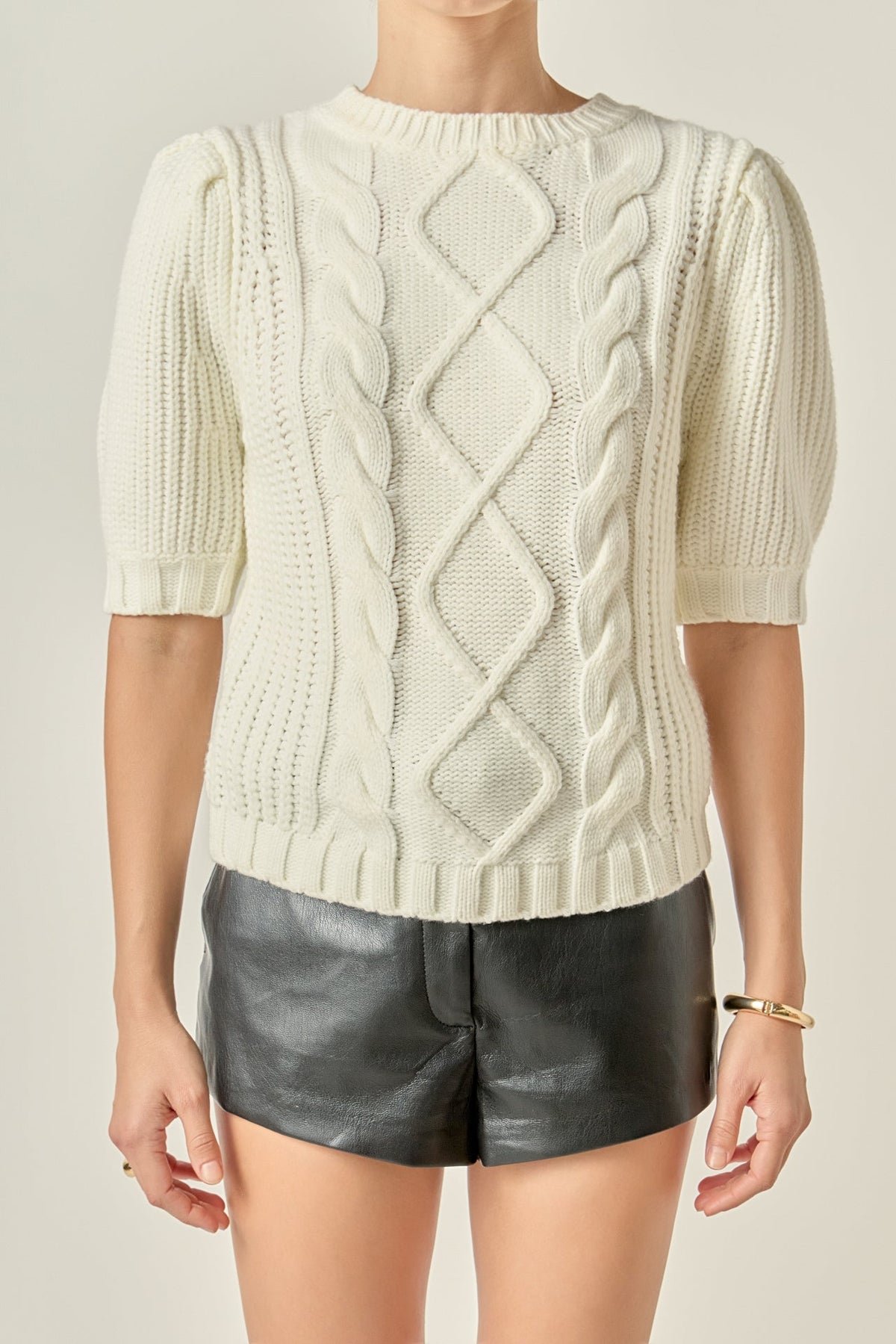 ENGLISH FACTORY - Puff Sleeve Cable Knit Sweater - SWEATERS & KNITS available at Objectrare