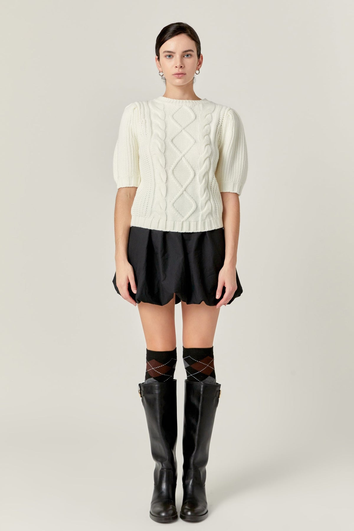 ENGLISH FACTORY - Puff Sleeve Cable Knit Sweater - SWEATERS & KNITS available at Objectrare