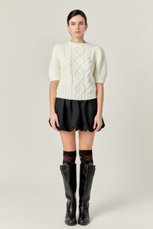 ENGLISH FACTORY - Puff Sleeve Cable Knit Sweater - SWEATERS & KNITS available at Objectrare