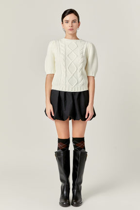 ENGLISH FACTORY - Puff Sleeve Cable Knit Sweater - SWEATERS & KNITS available at Objectrare