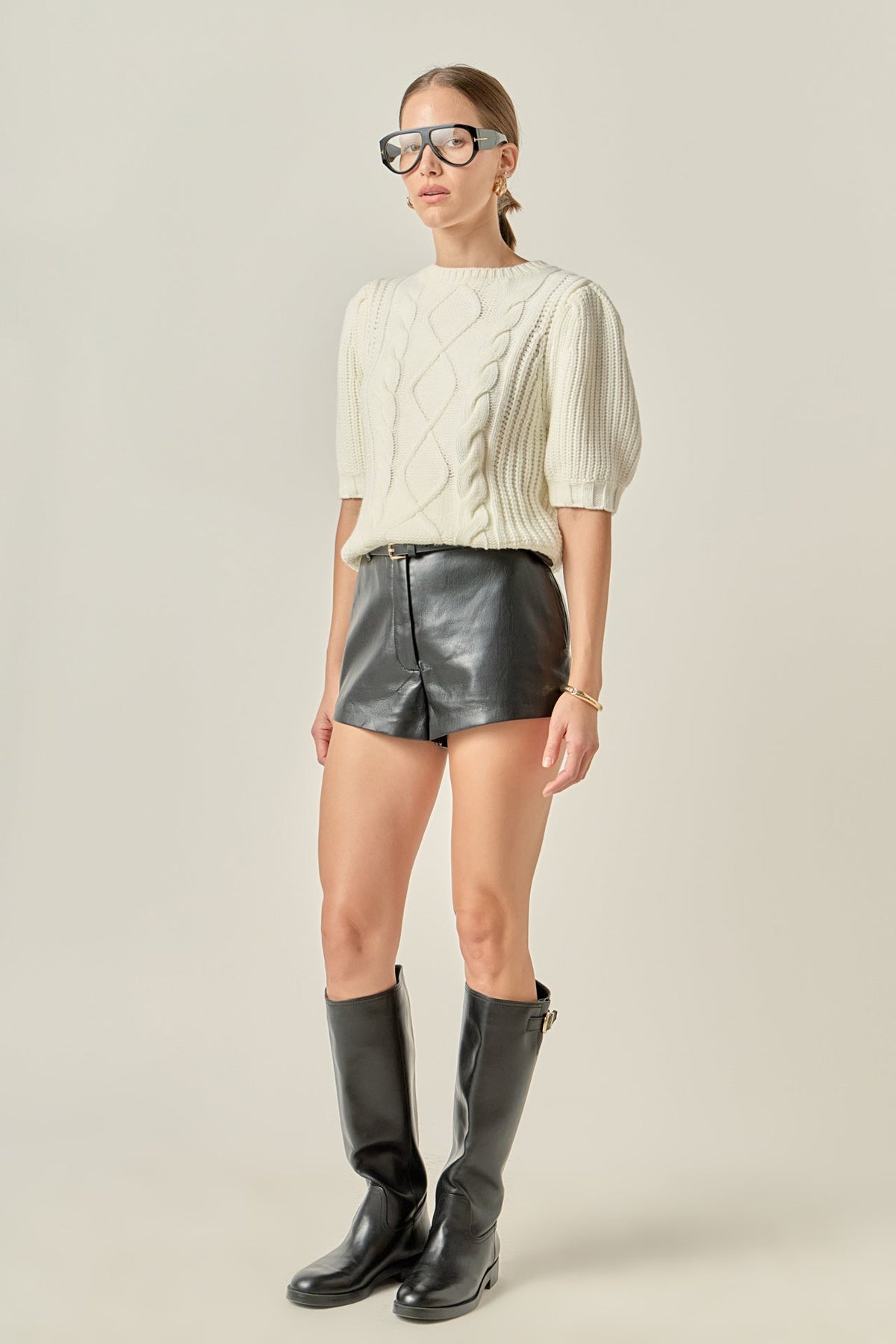 ENGLISH FACTORY - Puff Sleeve Cable Knit Sweater - SWEATERS & KNITS available at Objectrare