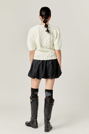ENGLISH FACTORY - Puff Sleeve Cable Knit Sweater - SWEATERS & KNITS available at Objectrare