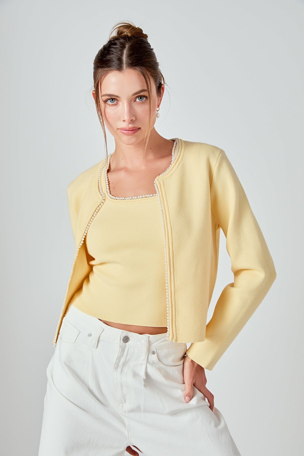 ENDLESS ROSE - Pearl Trim Knit Cardigan - JACKETS available at Objectrare