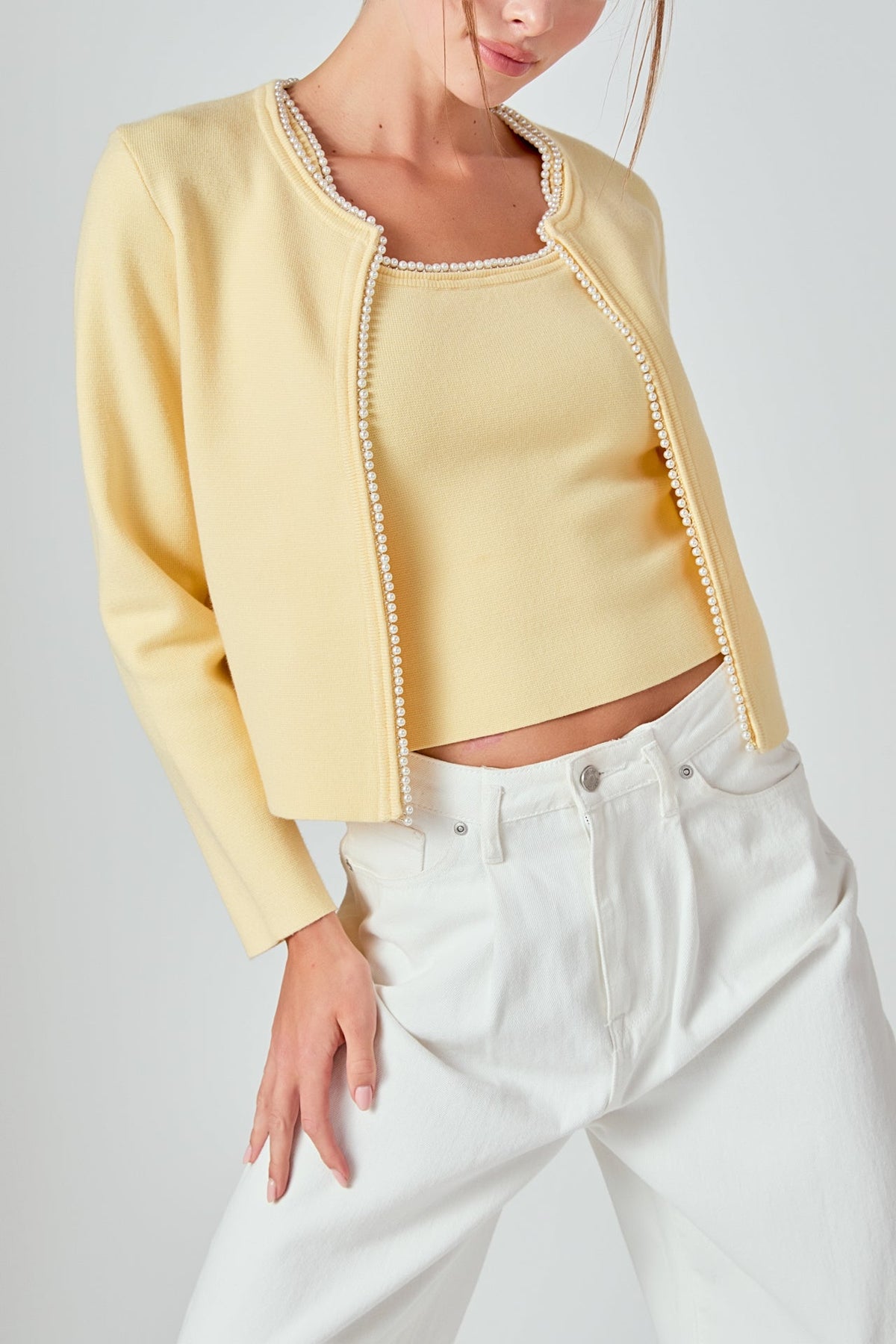 ENDLESS ROSE - Pearl Trim Knit Cardigan - JACKETS available at Objectrare