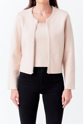 ENDLESS ROSE - Pearl Trim Knit Cardigan - JACKETS available at Objectrare