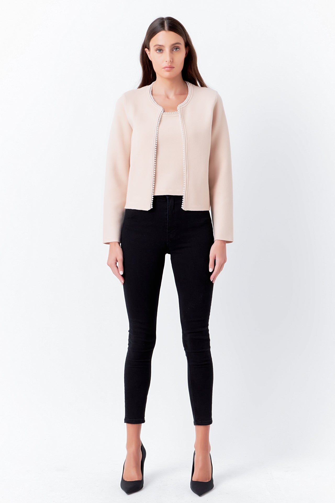 ENDLESS ROSE - Pearl Trim Knit Cardigan - JACKETS available at Objectrare