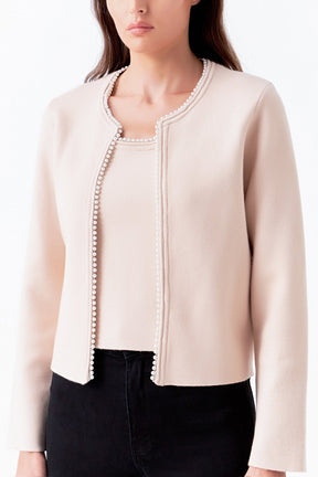 ENDLESS ROSE - Pearl Trim Knit Cardigan - JACKETS available at Objectrare