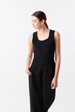 ENDLESS ROSE - Pearl Trim Knit Tank Top - TOPS available at Objectrare