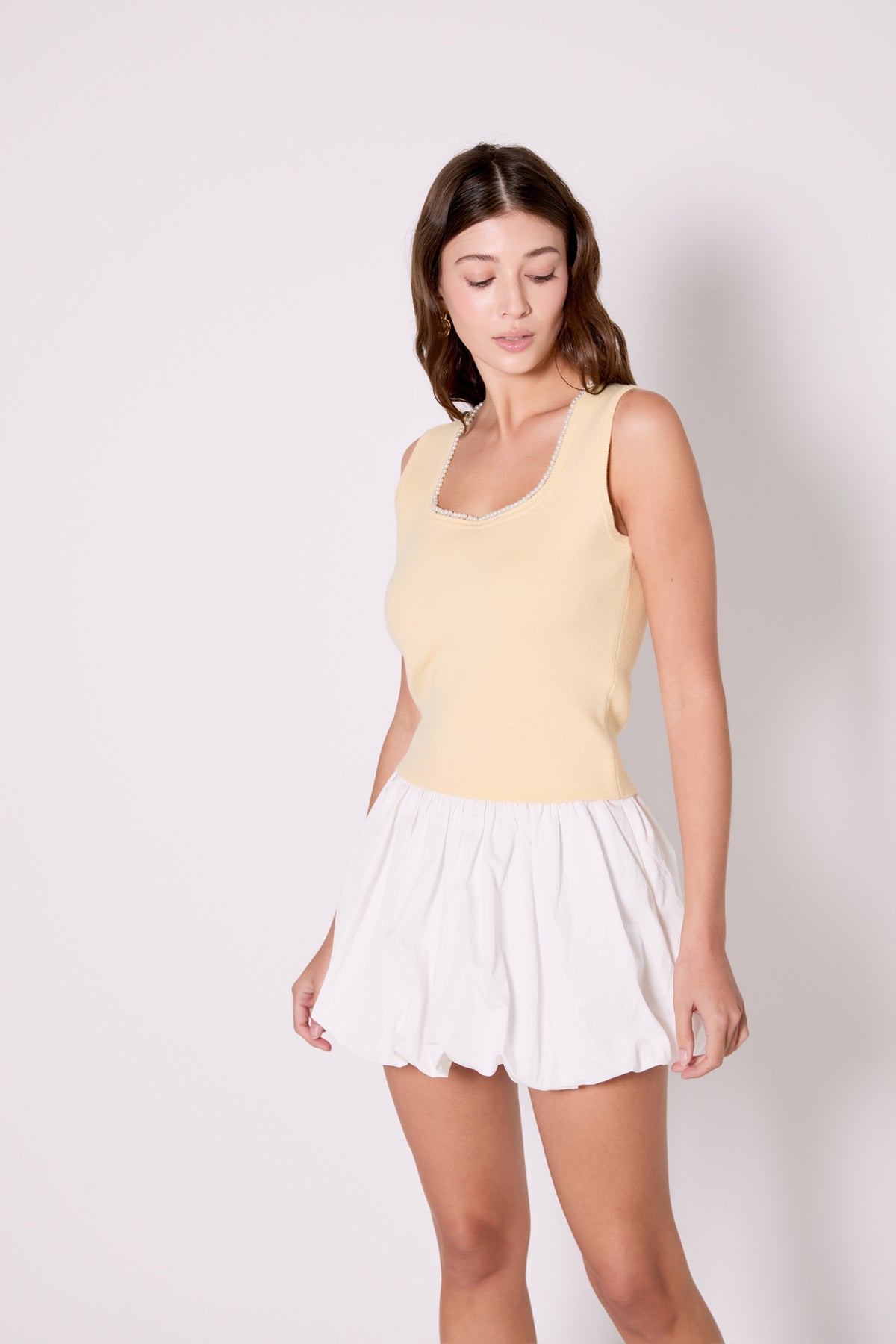 ENDLESS ROSE - Endless Rose - Pearl Trim Knit Tank Top - TOPS available at Objectrare