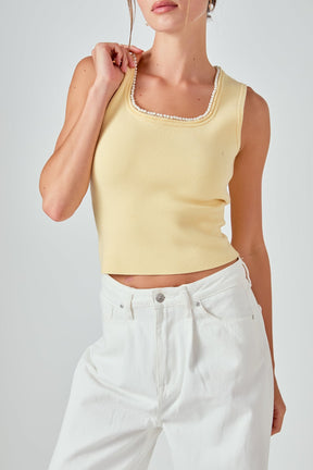 ENDLESS ROSE - Pearl Trim Knit Tank Top - TOPS available at Objectrare