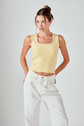 ENDLESS ROSE - Pearl Trim Knit Tank Top - TOPS available at Objectrare