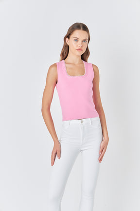 ENDLESS ROSE - Endless Rose - Pearl Trim Knit Tank Top - TOPS available at Objectrare