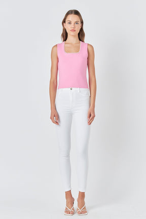 ENDLESS ROSE - Pearl Trim Knit Tank Top - TOPS available at Objectrare