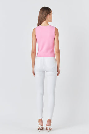 ENDLESS ROSE - Pearl Trim Knit Tank Top - TOPS available at Objectrare