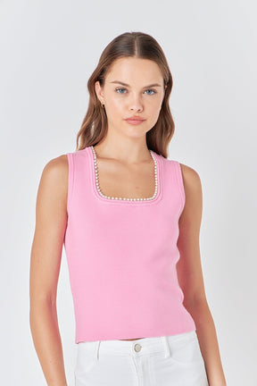 Pearl Trim Knit Tank Top