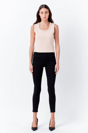 ENDLESS ROSE - Pearl Trim Knit Tank Top - TOPS available at Objectrare
