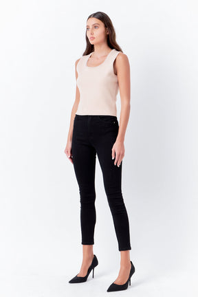 ENDLESS ROSE - Pearl Trim Knit Tank Top - TOPS available at Objectrare