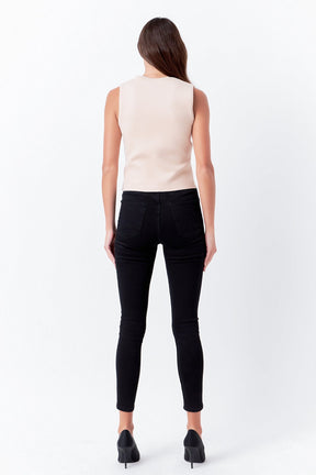 ENDLESS ROSE - Pearl Trim Knit Tank Top - TOPS available at Objectrare