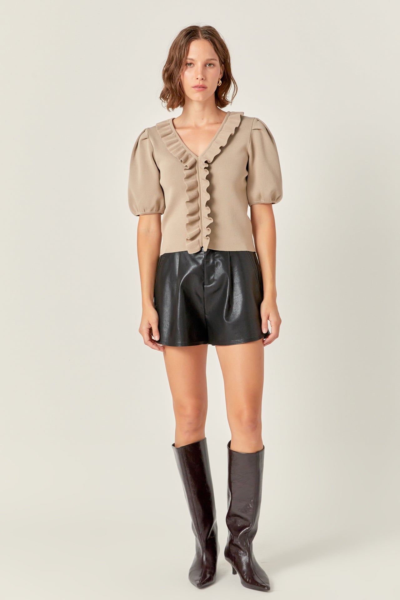 ENGLISH FACTORY - Ruffled Puff Sleeve Knit Top - TOPS available at Objectrare