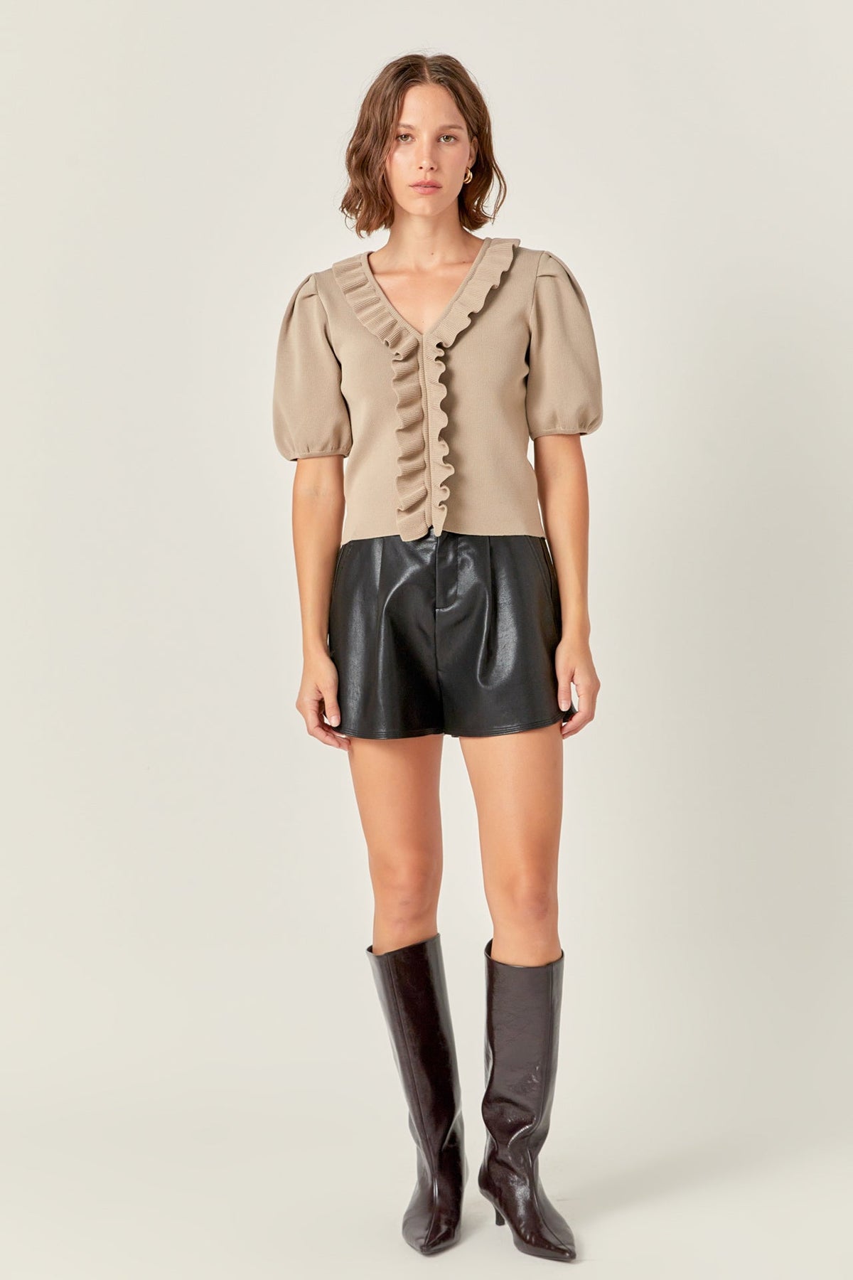 ENGLISH FACTORY - Ruffled Puff Sleeve Knit Top - TOPS available at Objectrare