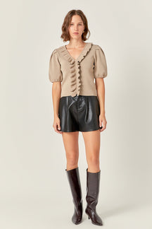 ENGLISH FACTORY - Ruffled Puff Sleeve Knit Top - TOPS available at Objectrare