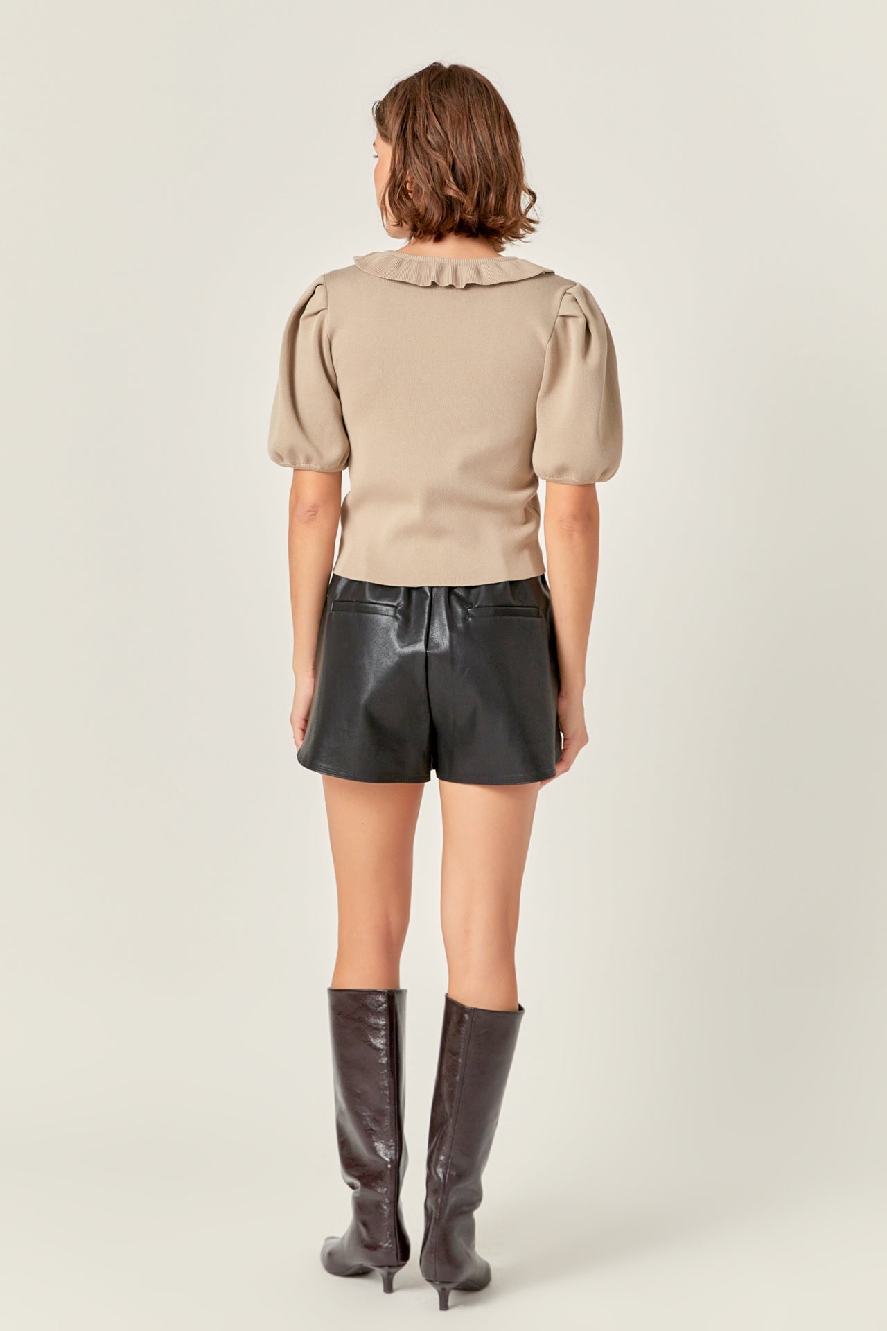 ENGLISH FACTORY - Ruffled Puff Sleeve Knit Top - TOPS available at Objectrare