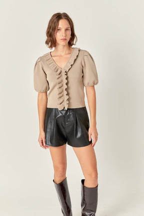 ENGLISH FACTORY - Ruffled Puff Sleeve Knit Top - TOPS available at Objectrare