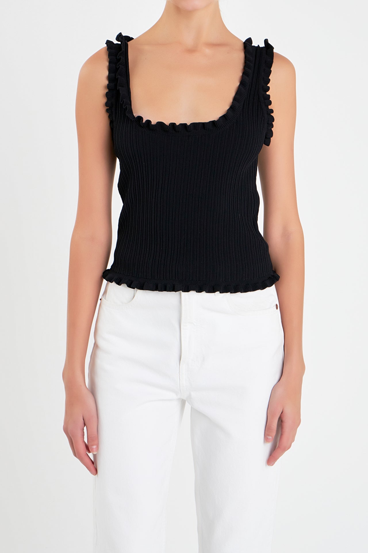 ENGLISH FACTORY - Ruffled Edge Sleeveless Knit Top - TOPS available at Objectrare