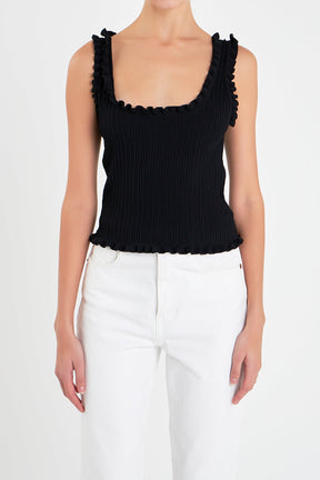ENGLISH FACTORY - Ruffled Edge Sleeveless Knit Top - TOPS available at Objectrare