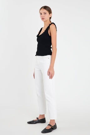 ENGLISH FACTORY - Ruffled Edge Sleeveless Knit Top - TOPS available at Objectrare