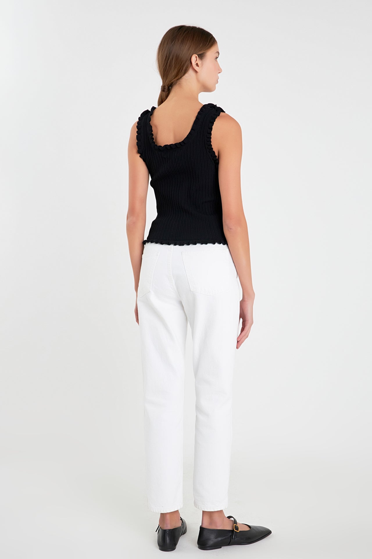 ENGLISH FACTORY - Ruffled Edge Sleeveless Knit Top - TOPS available at Objectrare