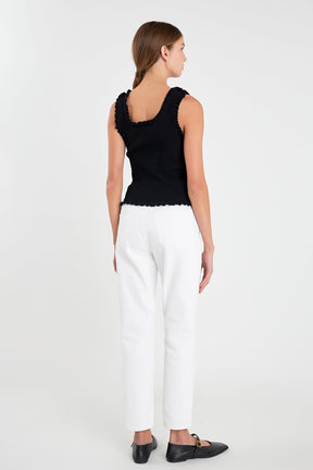 ENGLISH FACTORY - Ruffled Edge Sleeveless Knit Top - TOPS available at Objectrare