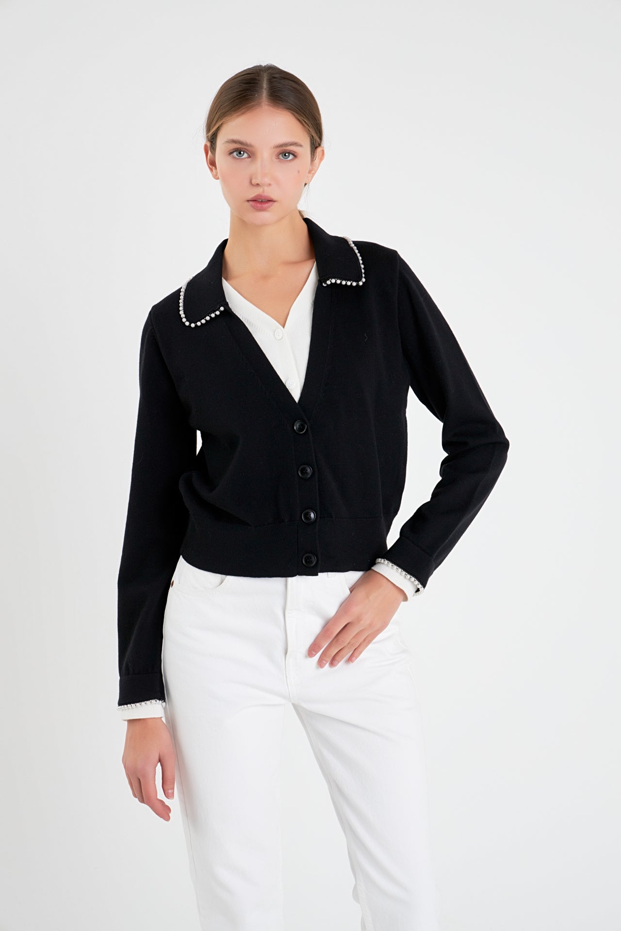 ENGLISH FACTORY - English Factory - Pearl Trim Vasity Cardigan - JACKETS available at Objectrare