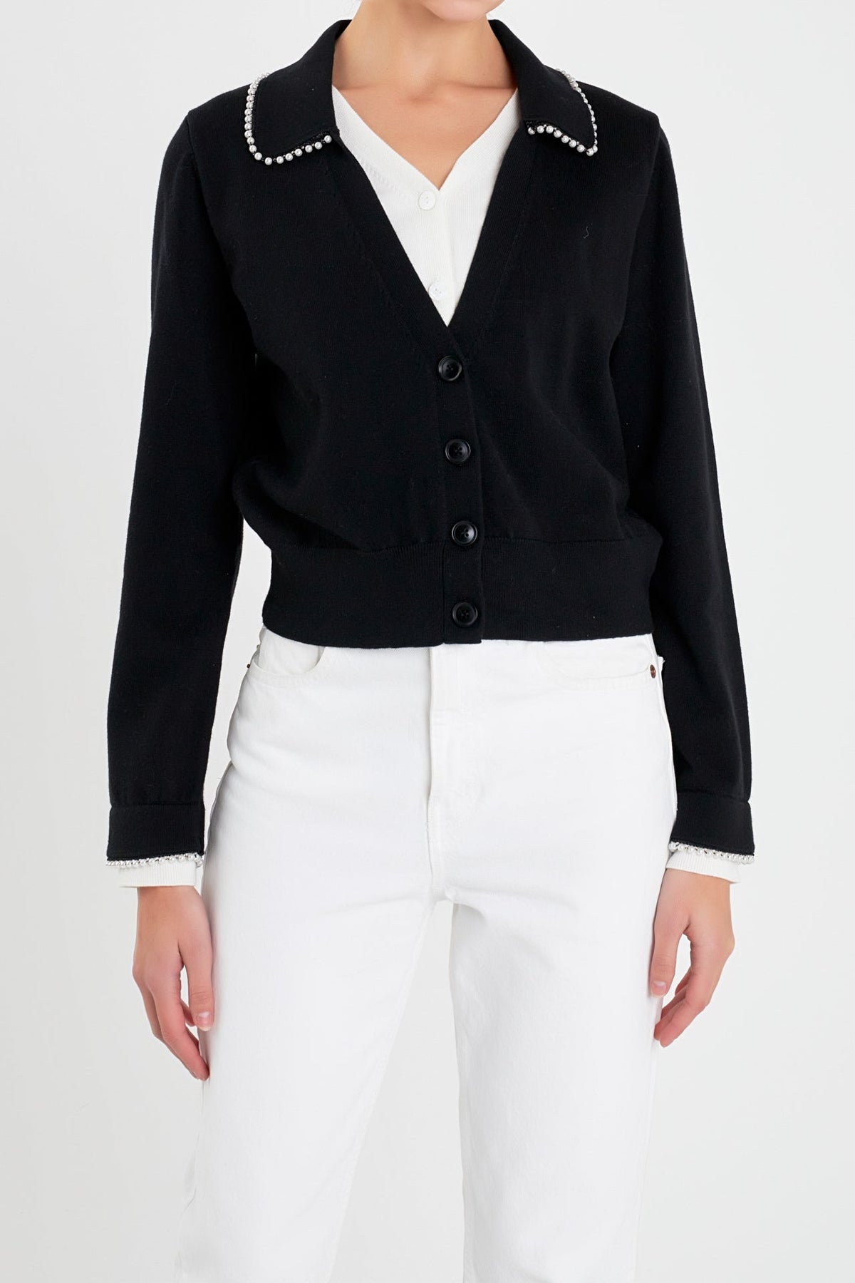 ENGLISH FACTORY - Pearl Trim Vasity Cardigan - JACKETS available at Objectrare