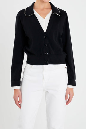 ENGLISH FACTORY - Pearl Trim Vasity Cardigan - JACKETS available at Objectrare