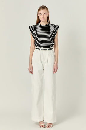 ENGLISH FACTORY - Striped Sleeveless T-shirt - TOPS available at Objectrare