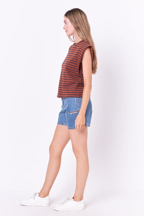 ENGLISH FACTORY - Stripe Sleeveless T-shirt - TOPS available at Objectrare