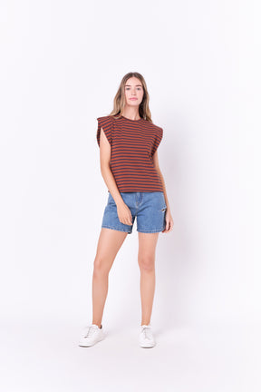 ENGLISH FACTORY - Stripe Sleeveless T-shirt - TOPS available at Objectrare