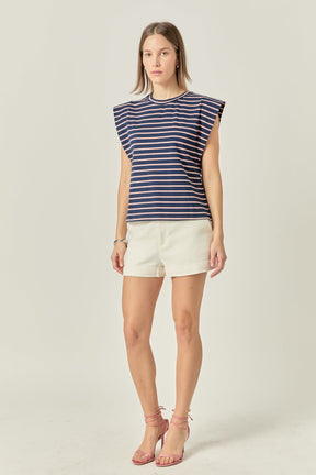 ENGLISH FACTORY - Striped Sleeveless T-shirt - TOPS available at Objectrare