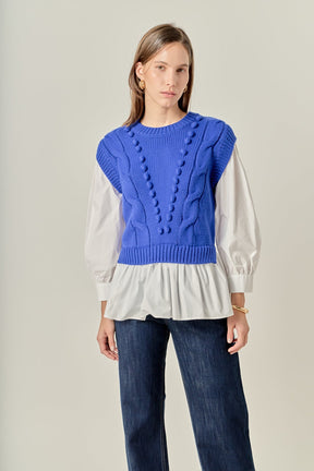 ENGLISH FACTORY - Mixed Media Cable Sweater - SWEATERS & KNITS available at Objectrare