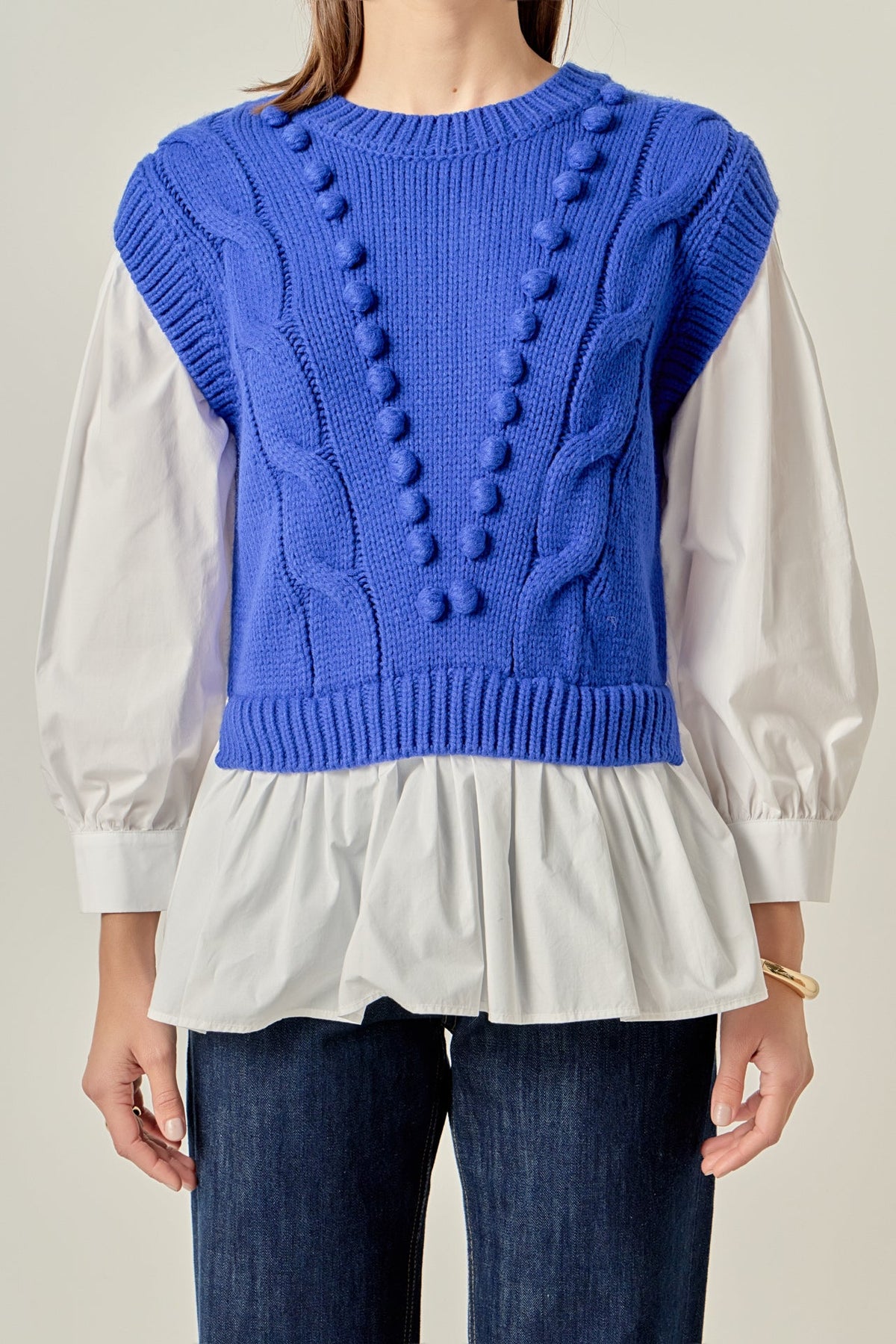 ENGLISH FACTORY - Mixed Media Cable Sweater - SWEATERS & KNITS available at Objectrare