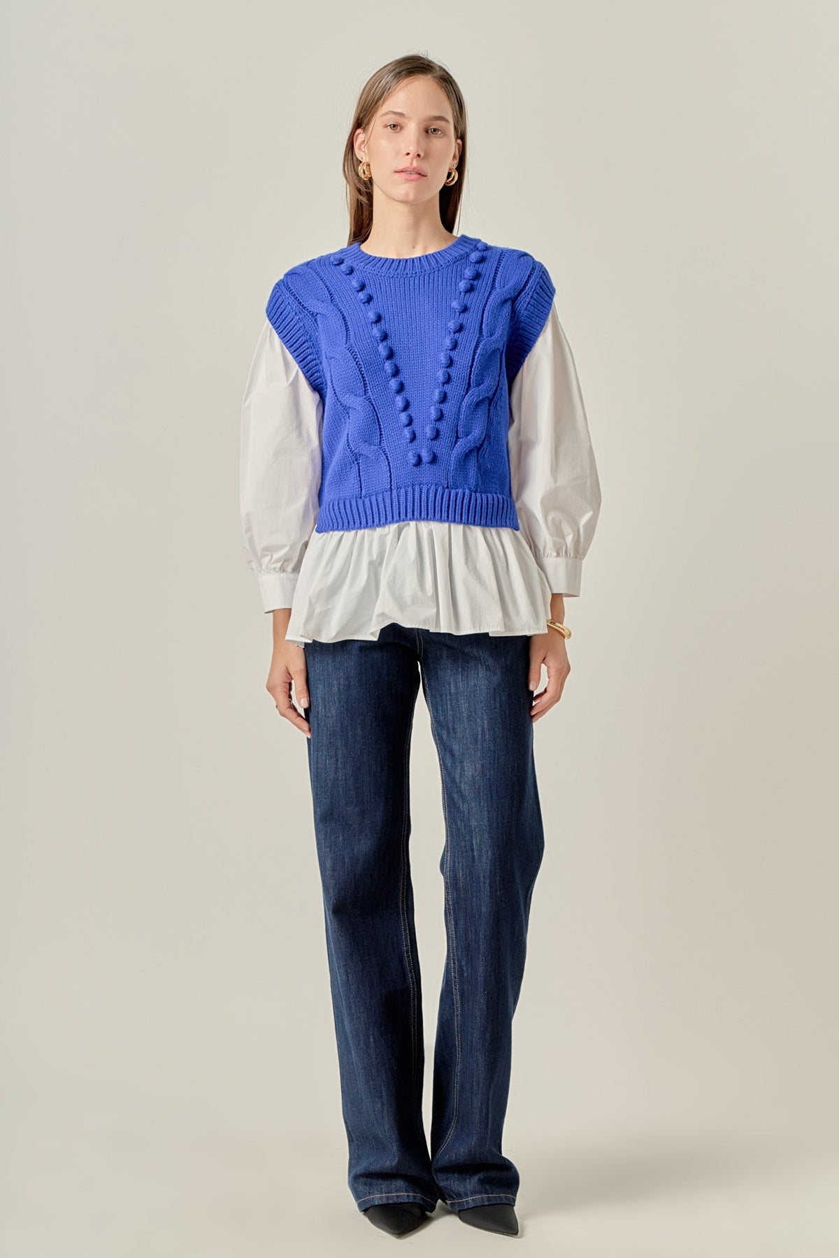 ENGLISH FACTORY - Mixed Media Cable Sweater - SWEATERS & KNITS available at Objectrare