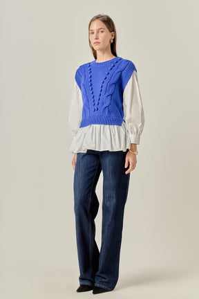 ENGLISH FACTORY - Mixed Media Cable Sweater - SWEATERS & KNITS available at Objectrare