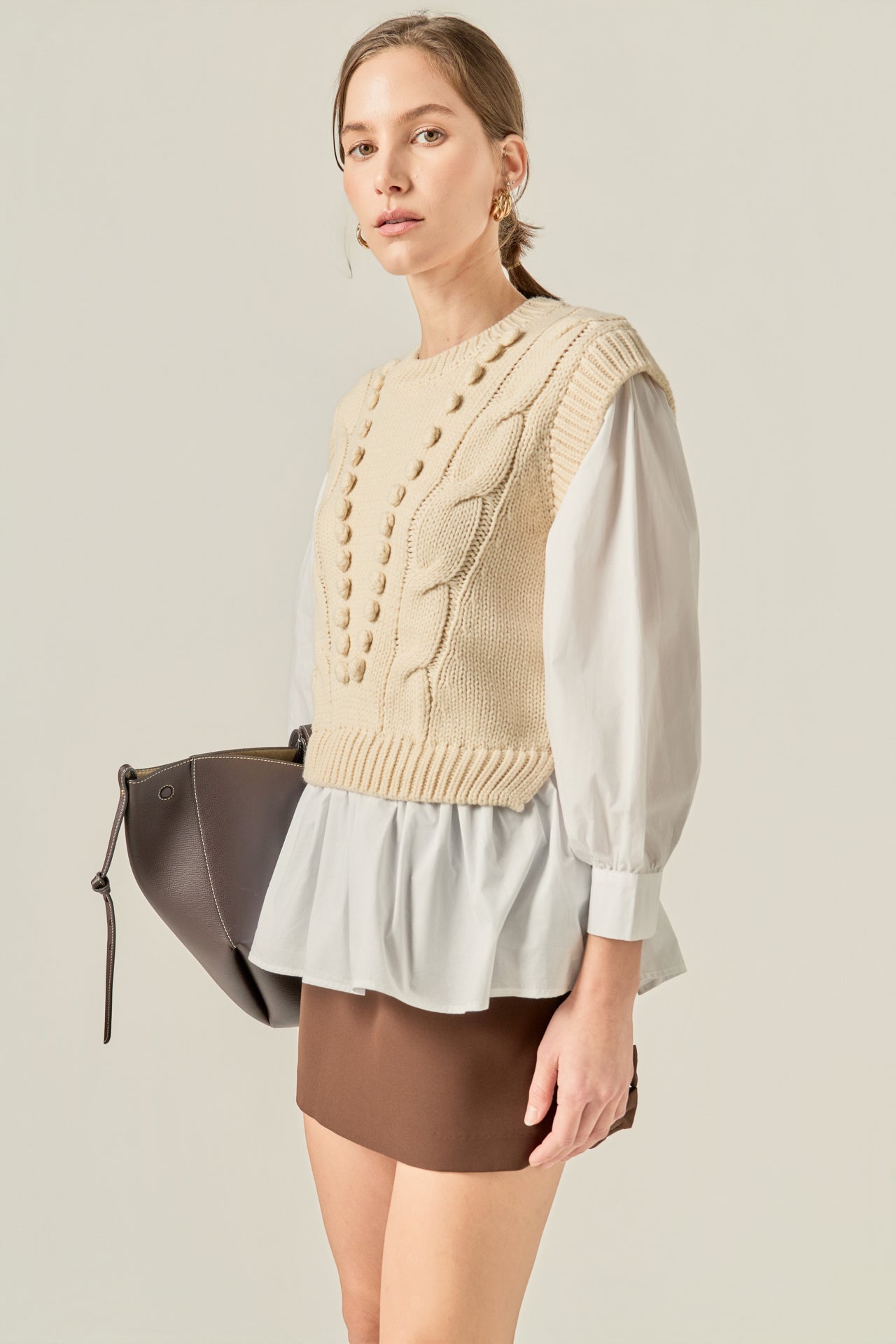 ENGLISH FACTORY - Mixed Media Cable Sweater - SWEATERS & KNITS available at Objectrare