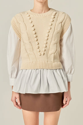 ENGLISH FACTORY - Mixed Media Cable Sweater - SWEATERS & KNITS available at Objectrare