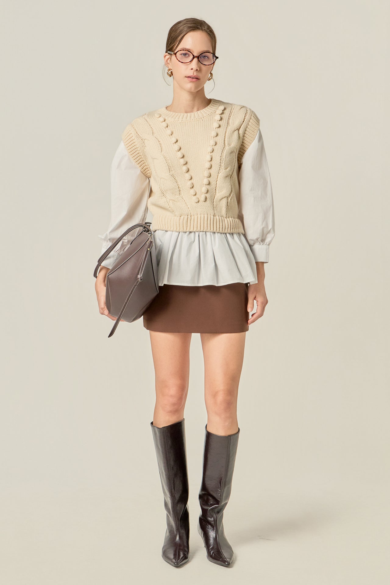 ENGLISH FACTORY - Mixed Media Cable Sweater - SWEATERS & KNITS available at Objectrare